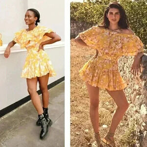 NEW MISA Los Angeles Luella Dress Yellow Washed Wildflower Bohemian Vacation